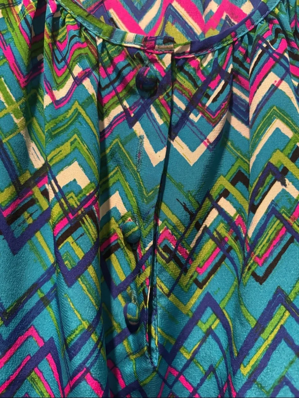 Amanda Uprichard Silk Drawstring Waist Multi Colored Chevron Pattern Dress Sz S